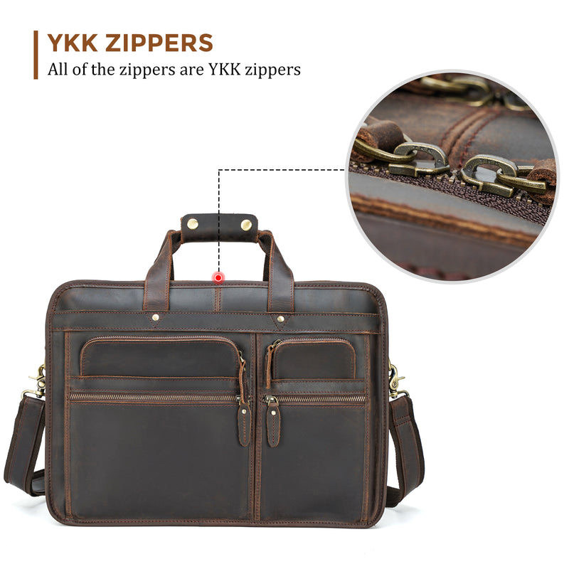 Polare 17" Modern Messenger Bag Laptop Briefcase (Dark Brown, YKK Zippers)