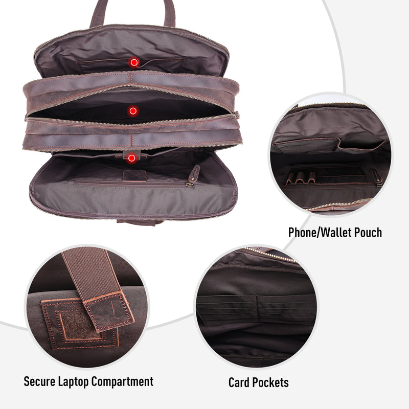 Polare Full Grain Leather 17.3" Laptop Business Briefcase (Inside)