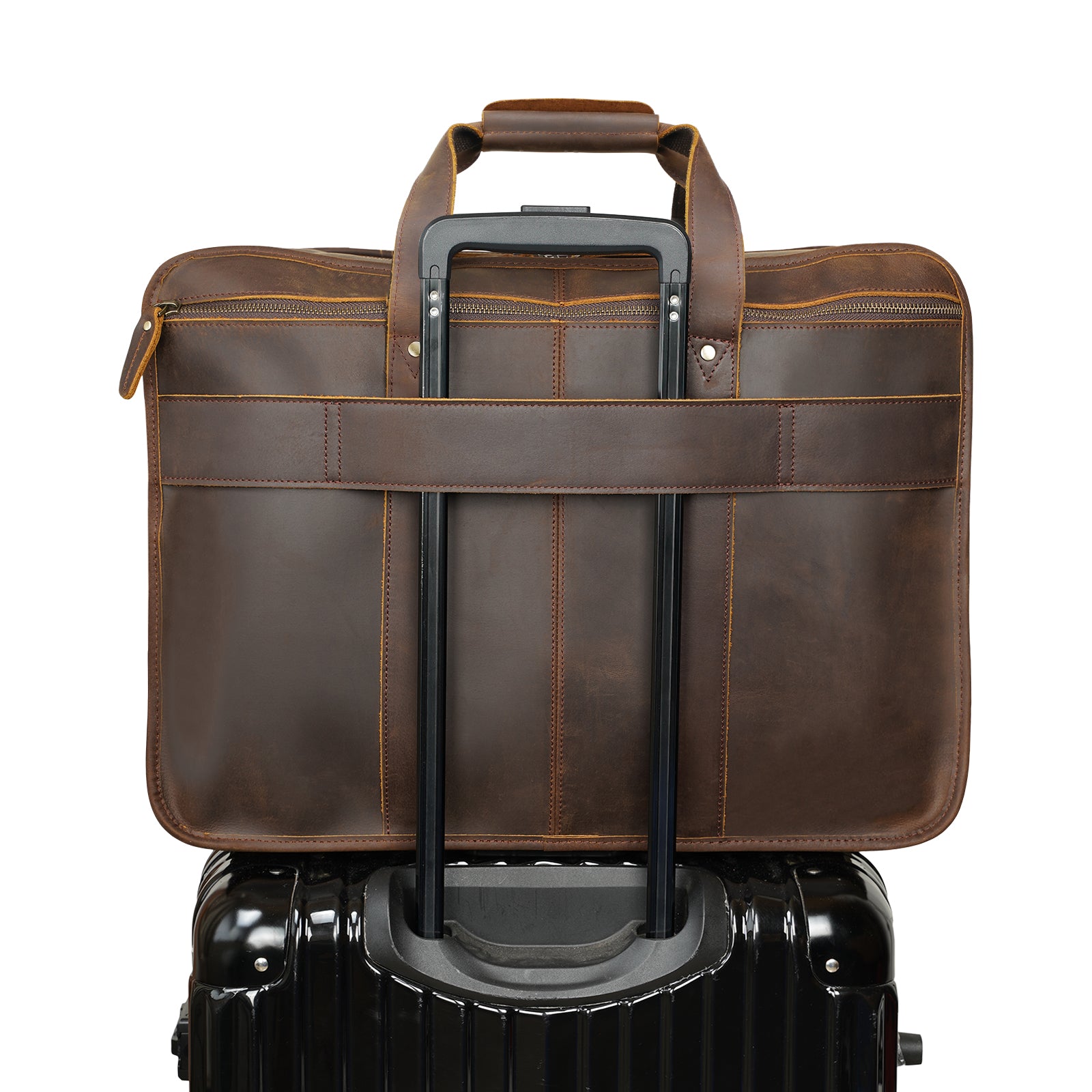 Polare 18.5” Full Grain Leather Laptop Briefcase Messenger Bag Tote (Back)
