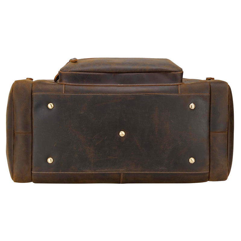 Polare Full Grain Leather Gym Weekender Overnight Travel Duffel Bag (Bottom)