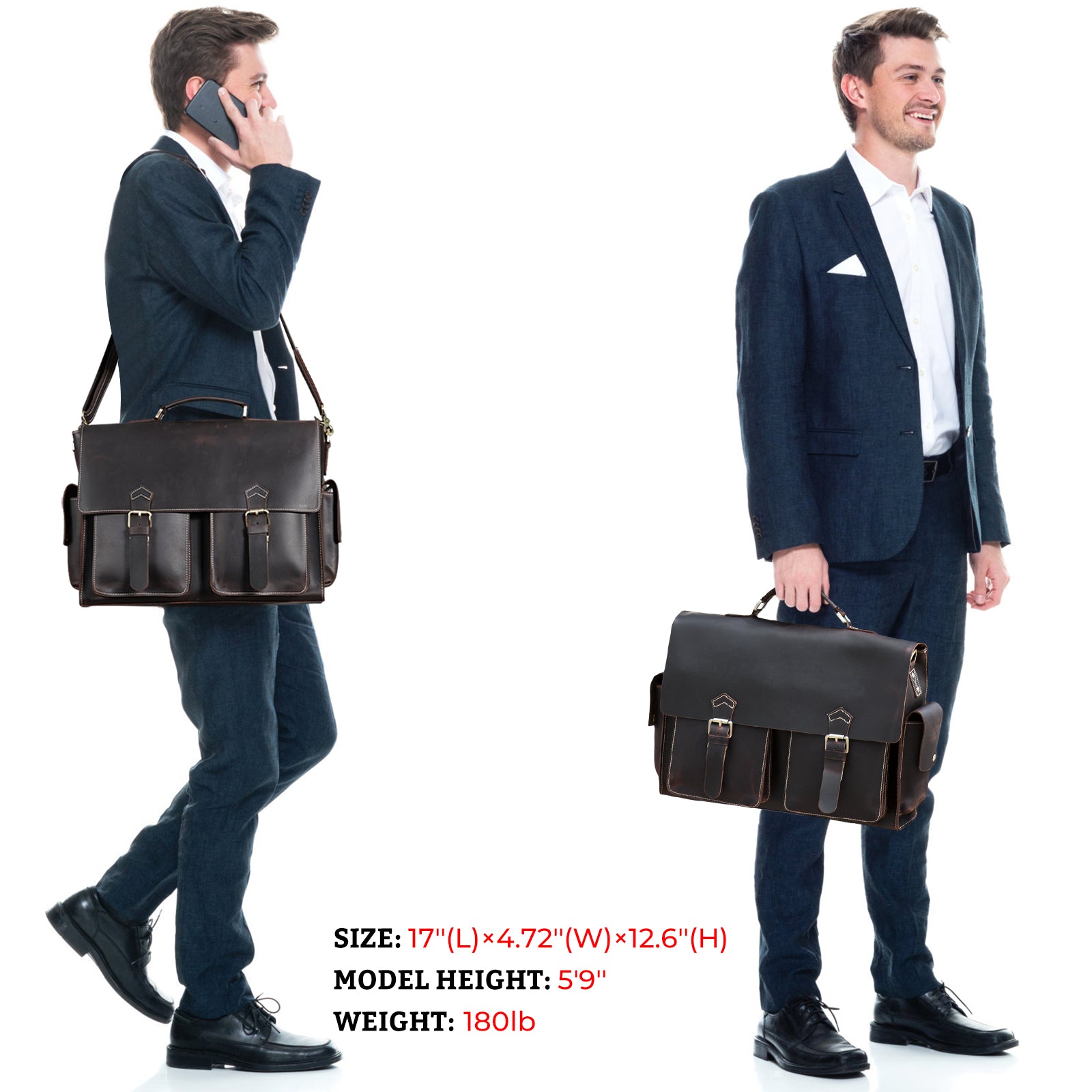 Polare Mens Leather Laptop Briefcase Business Messenger Bag (Model Display)