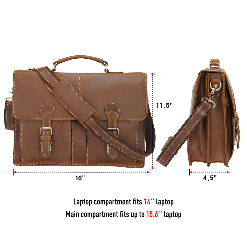 Polare Full Grain Leather Messenger Bag (Brown, Dimension)