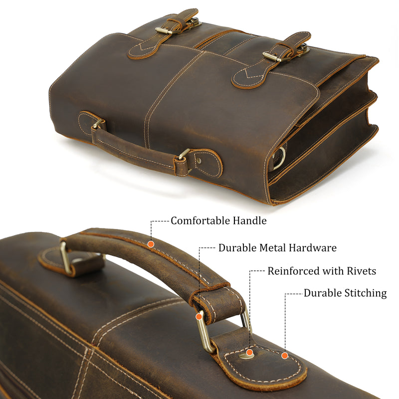 Polare Full Grain Leather Messenger Bag (Top)