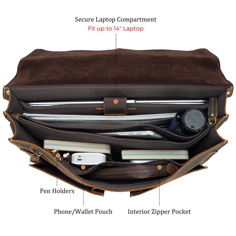 Polare Full Grain Leather Messenger Bag (Inside)