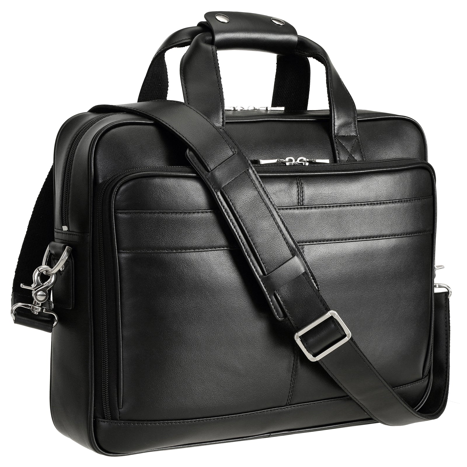 Polare Full Grain Leather 16.5'' Laptop Bag Briefcase for Men (Black)