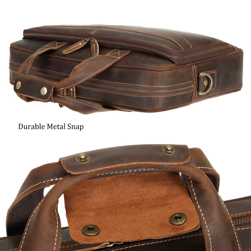 Polare Full Grain Leather 16.5'' Laptop Bag Briefcase for Men (Top)