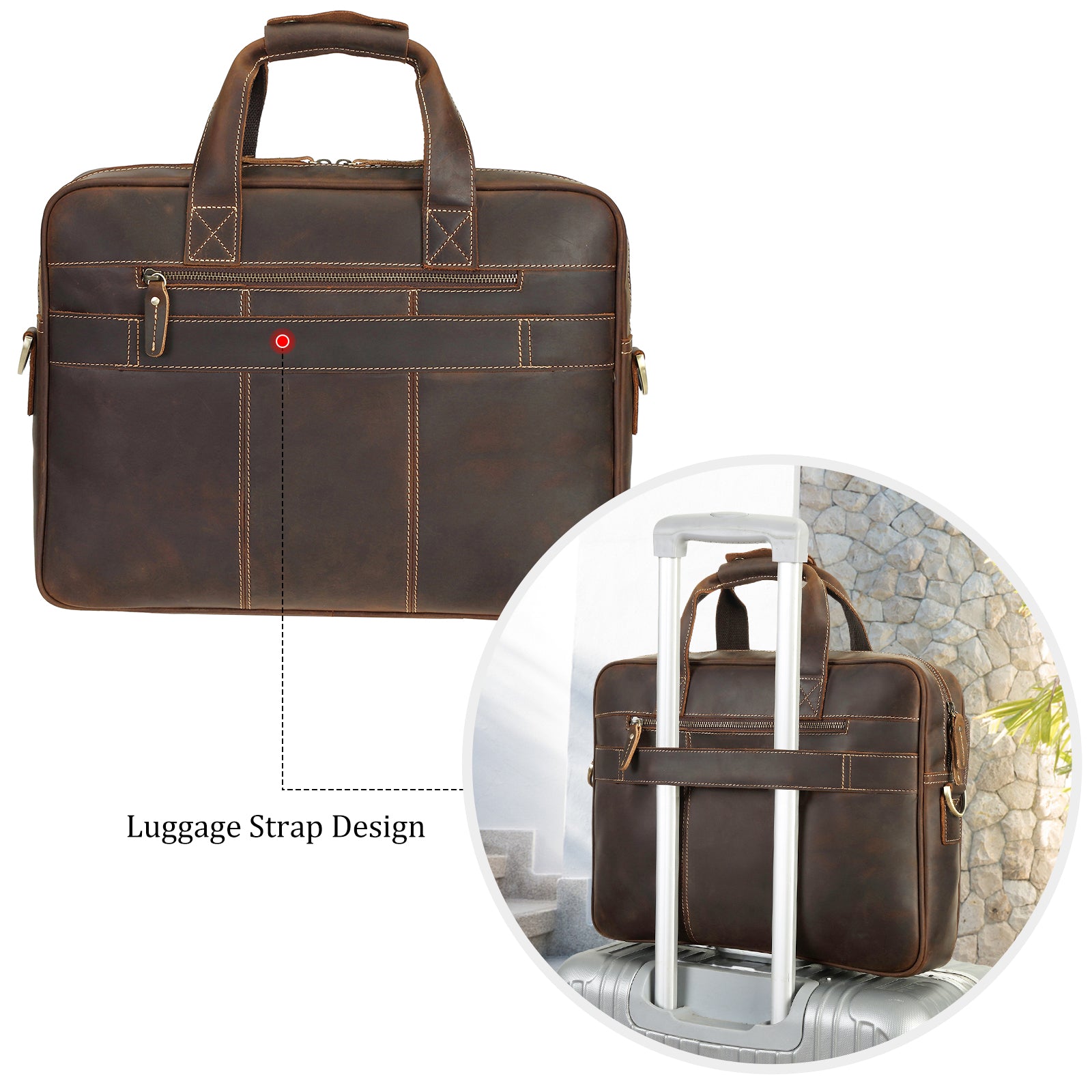Polare Full Grain Leather 16.5'' Laptop Bag Briefcase for Men (Back)