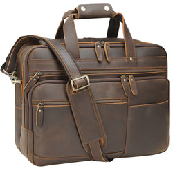 Polare Full Grain Leather Briefcase Travel Messenger Bag Fits 15.6" Laptop