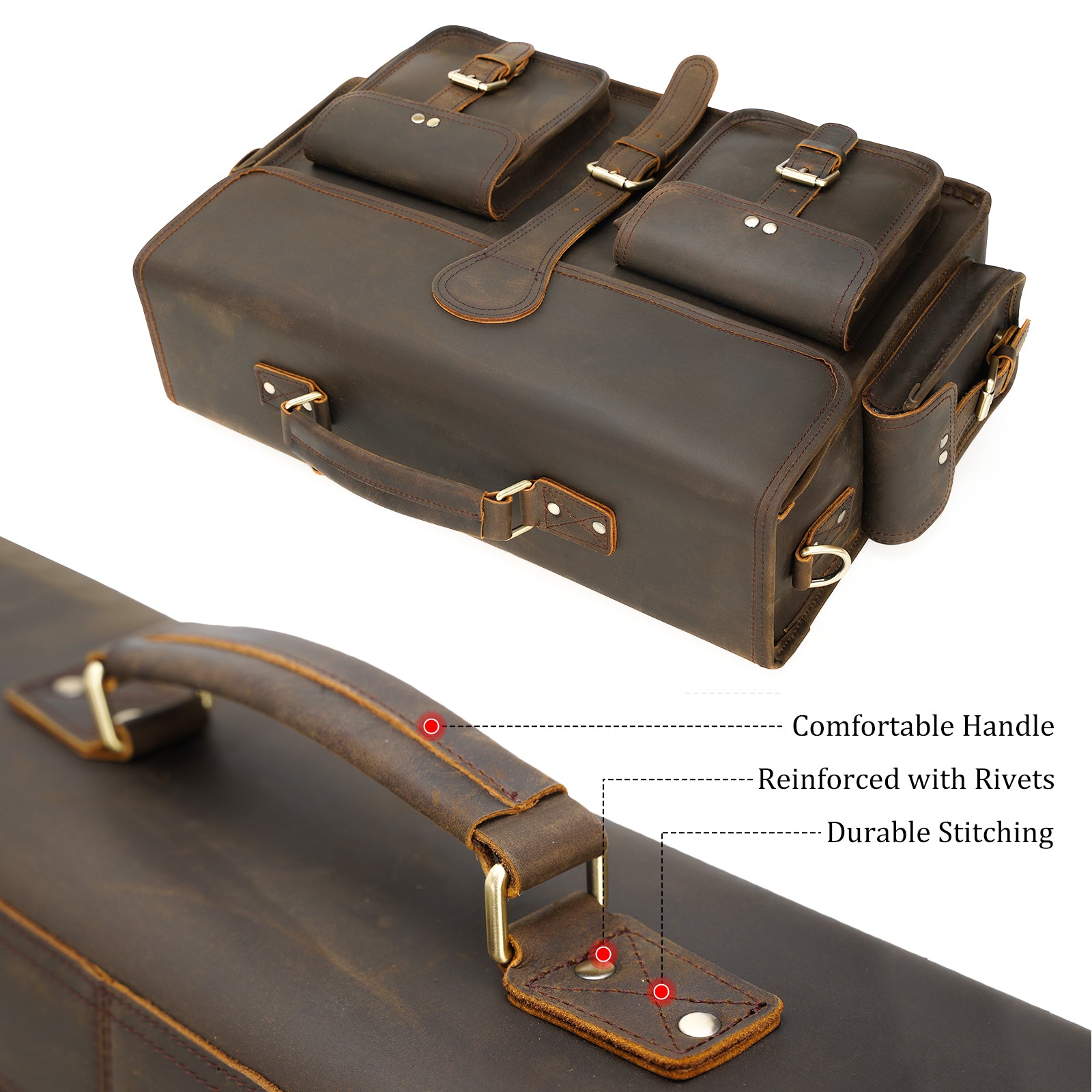 18" Full Grain Leather Laptop Briefcase Vintage Business Bag For Men (Top)
