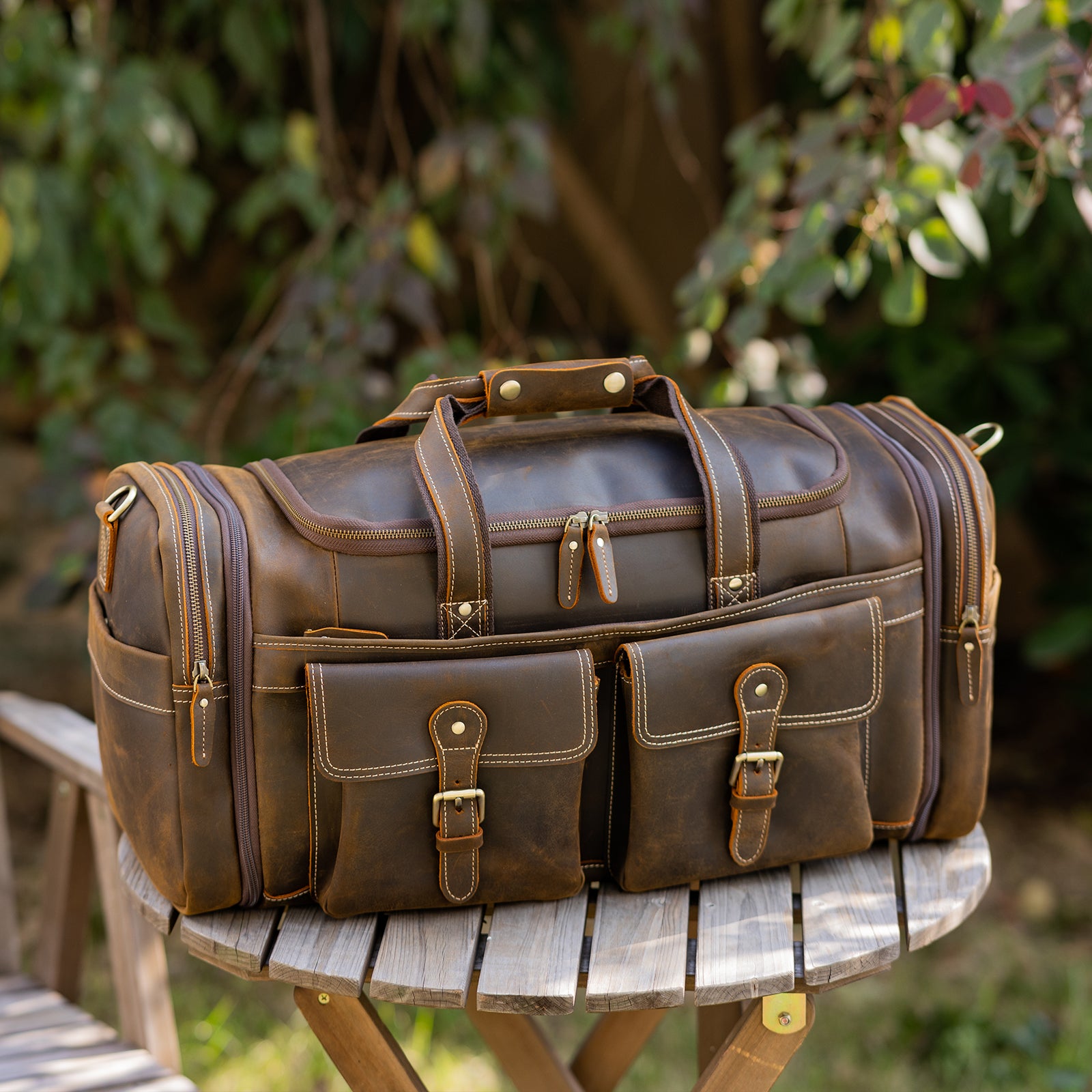 Men Cowhide Best Quality Leather Vintage Duffel Luggage Gym Overnight Travel  Bag