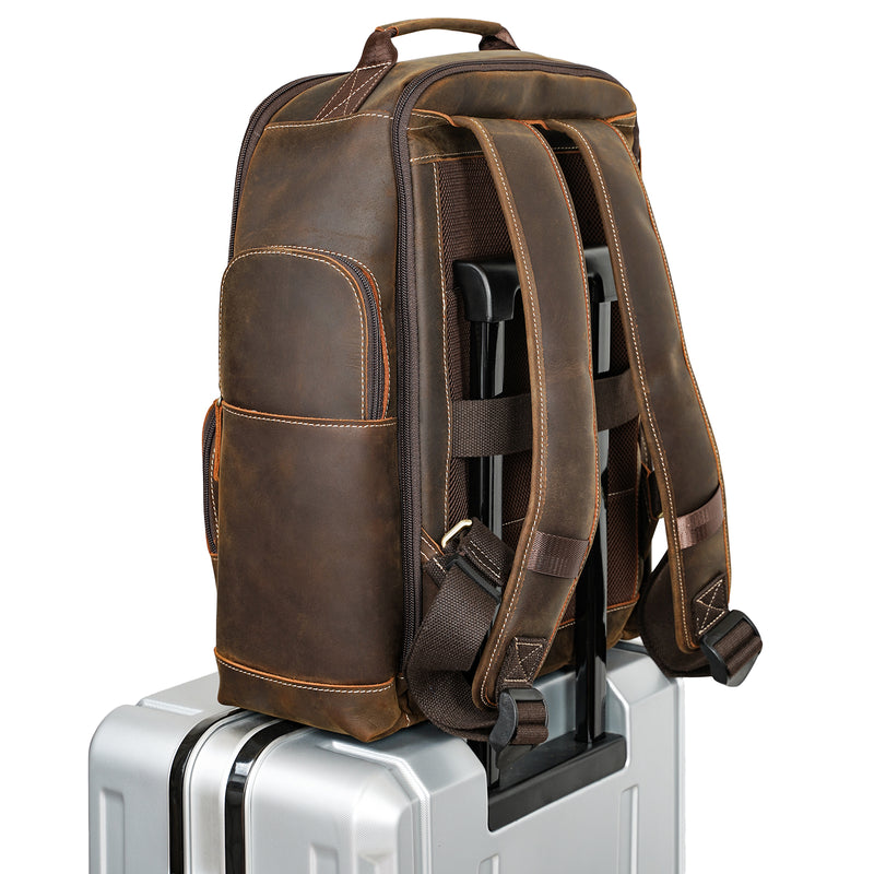 Polare Full Grain Leather 15.6 Inch Laptop Backpack Travel Daypack Rucksack (Back)