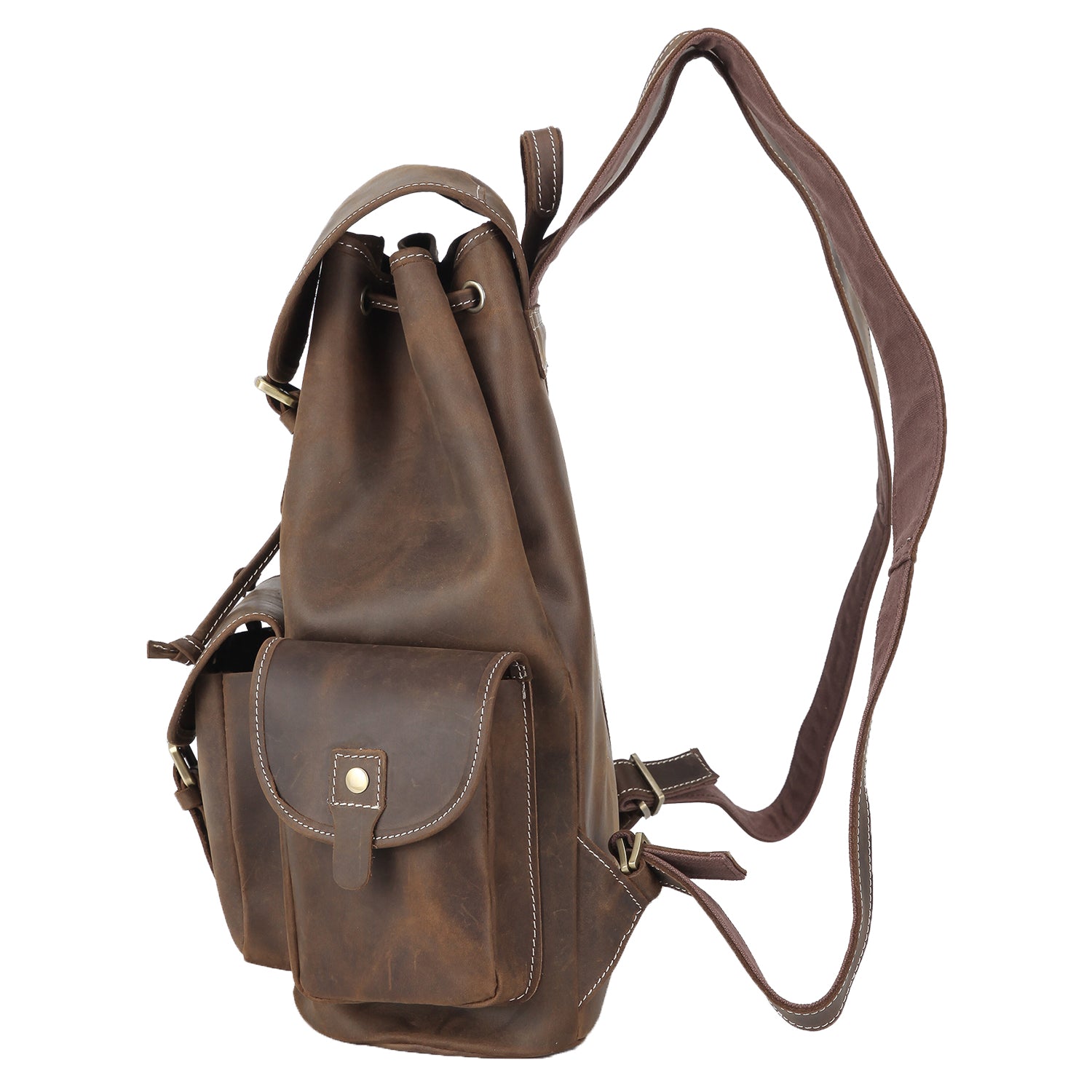 Polare Leather Backpack Vintage College Laptop Bag (Dark Brown, Profile)