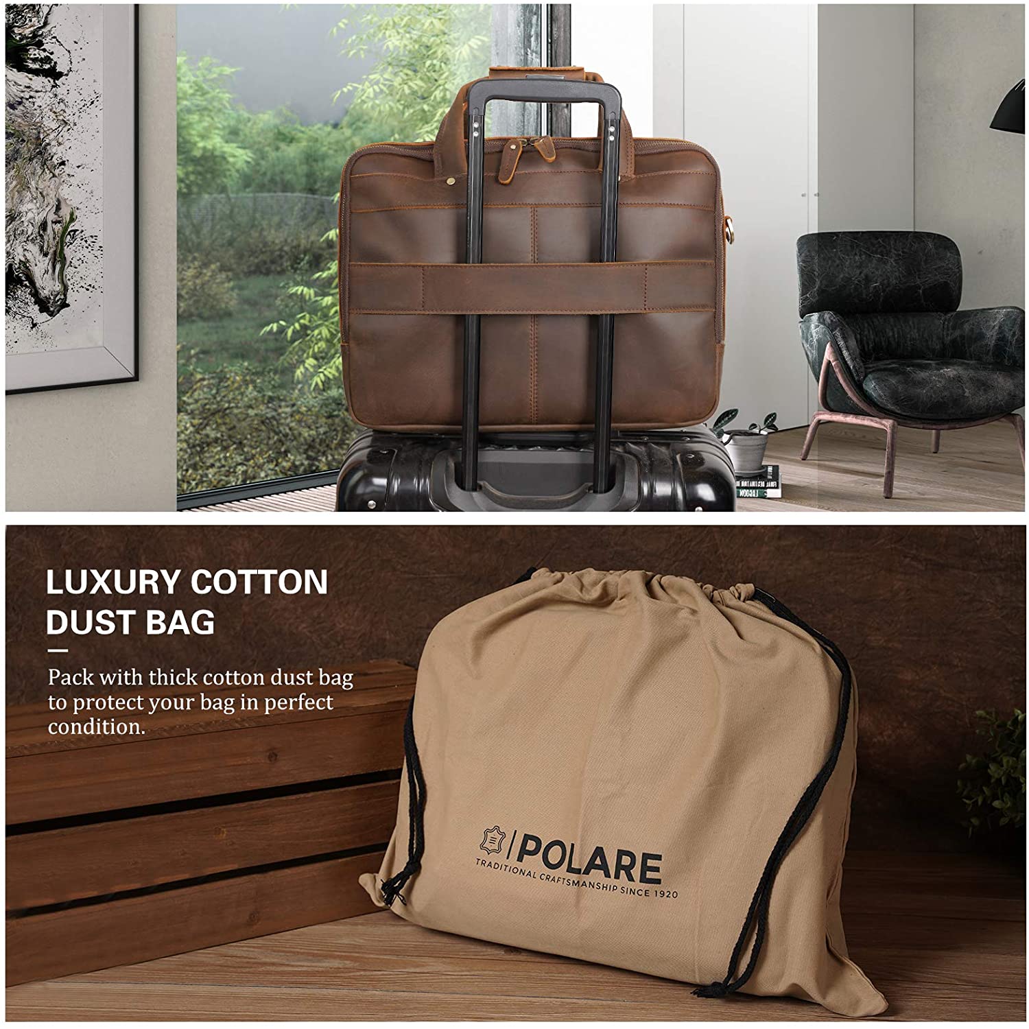 Polare 15.7" Full Grain Italian Leather Laptop Business Briefcase (Back)