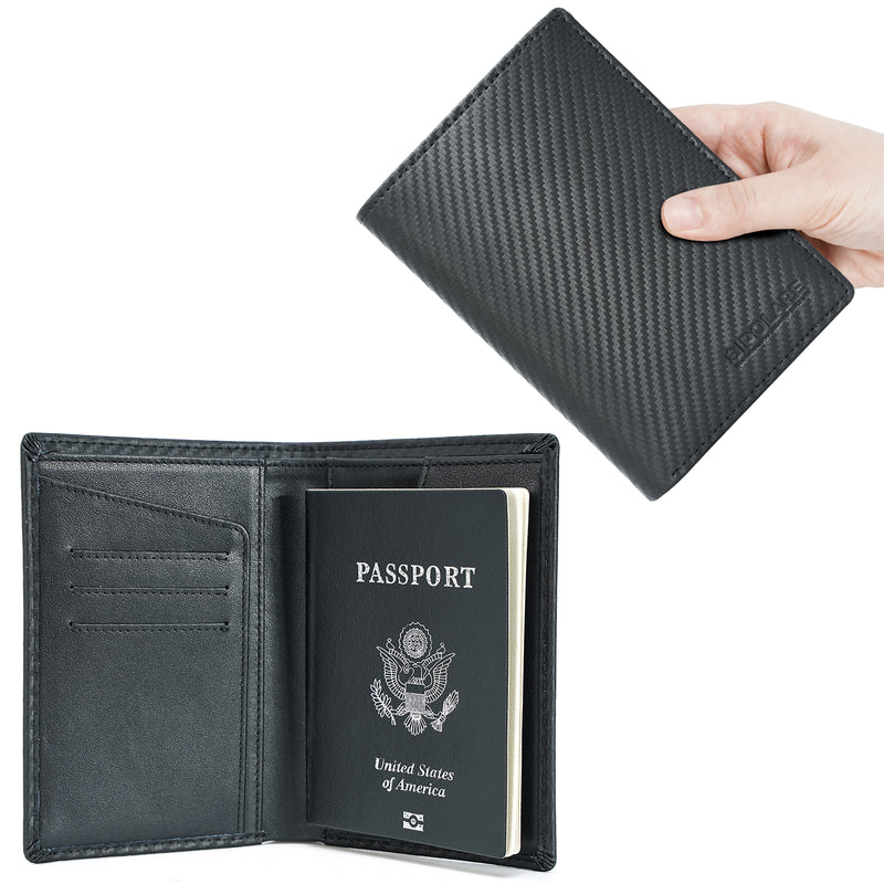 Polare RFID Blocking Leather Passport Holder Travel Bifold Wallet (Carbon Black)