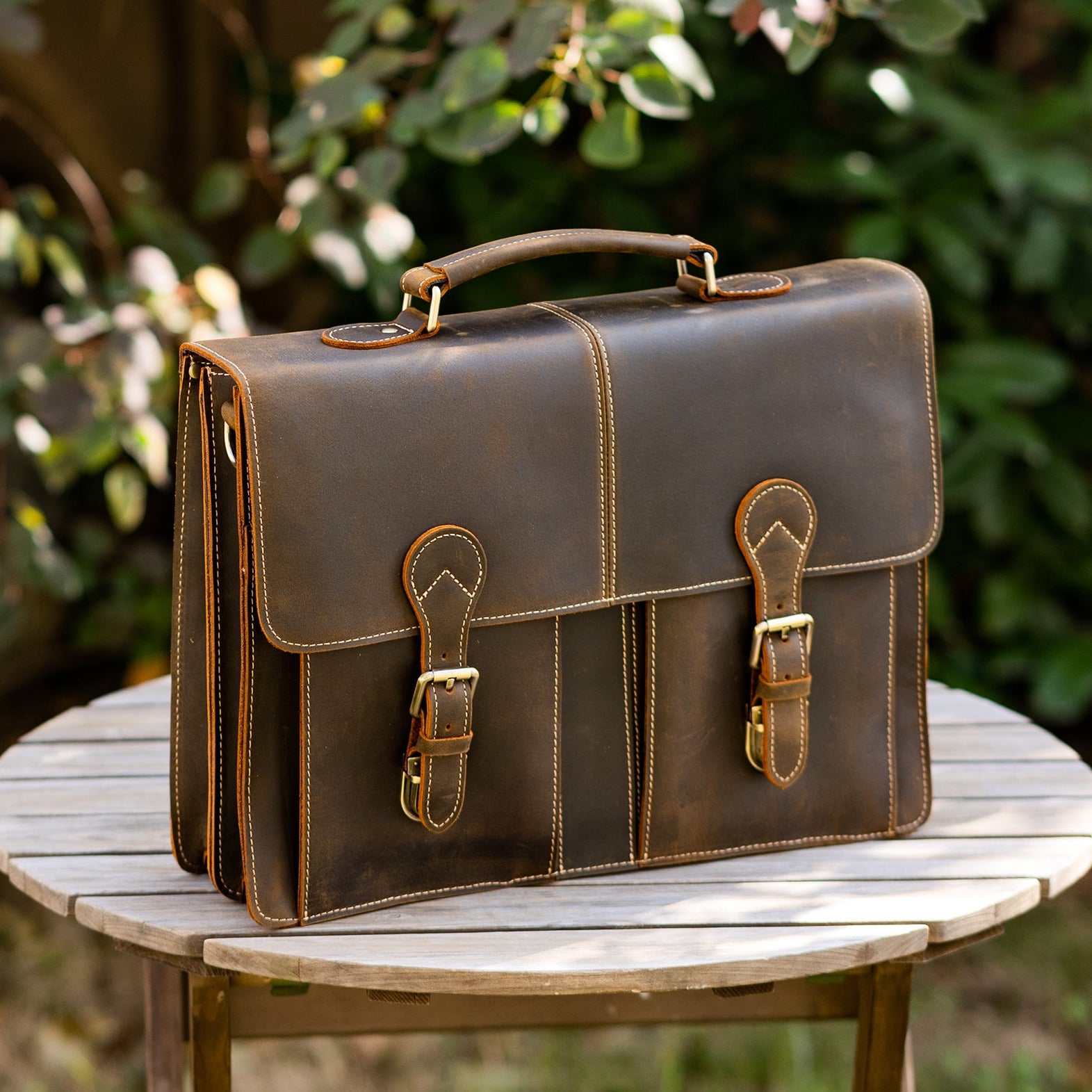 Leather Laptop Bag, Real Genuine Full-Grain Briefcase