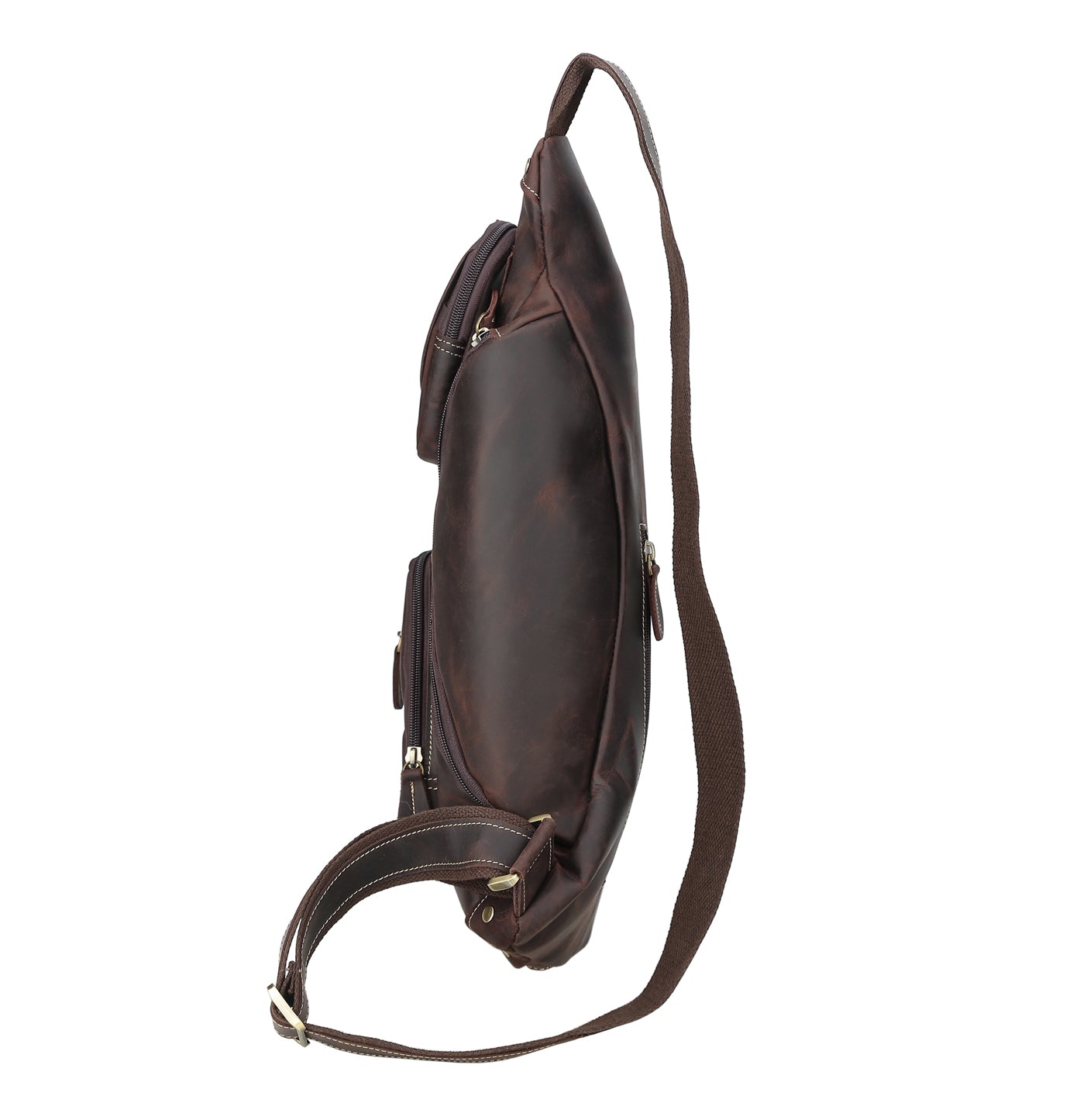 Polare Cool Real Leather Cross Body Sling Bag (Dark Brown, Profile)