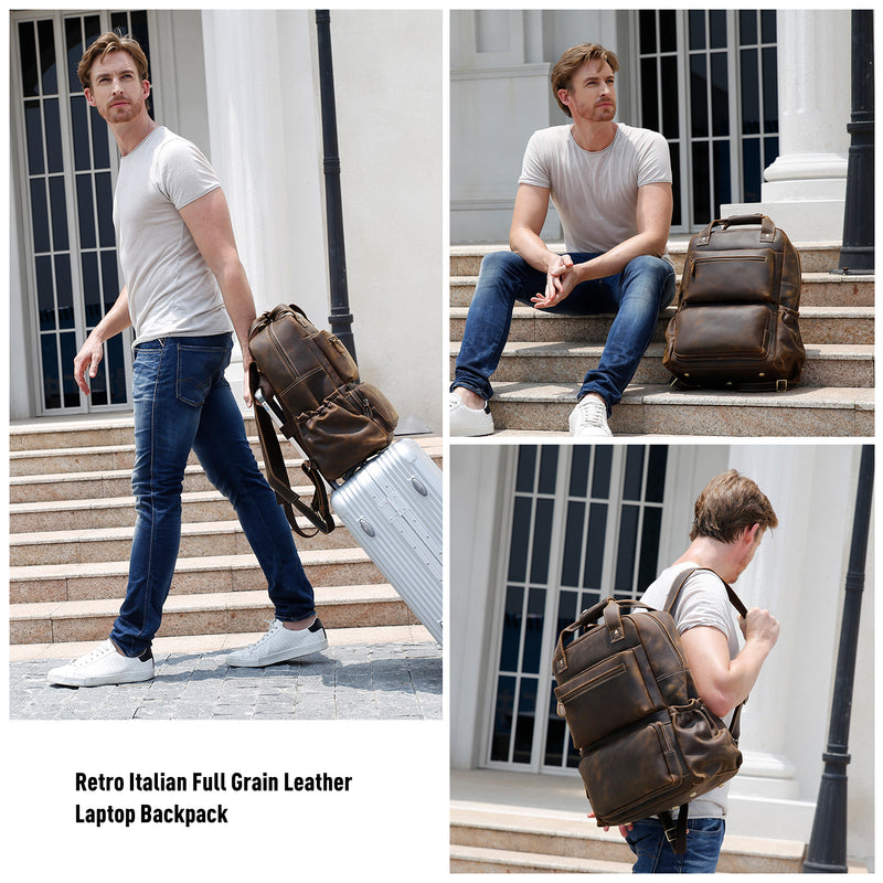 Polare 15.6" Full Grain Italian Leather Backpack Laptop Bag