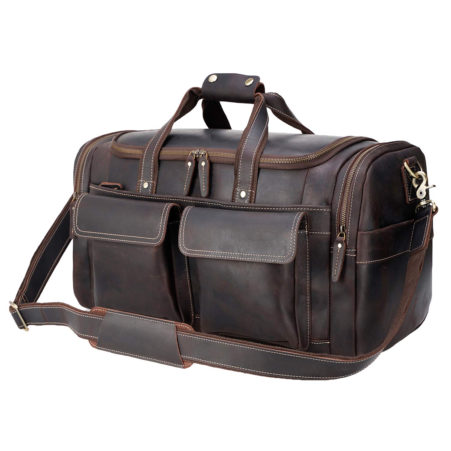 Polare Leather Duffle Weekend Travel Bag For Men With Full Grain Cowhi