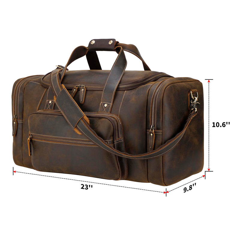Polare 23" Full Grain Leather Gym Weekender Luggage Bag (Brown,Dimension)