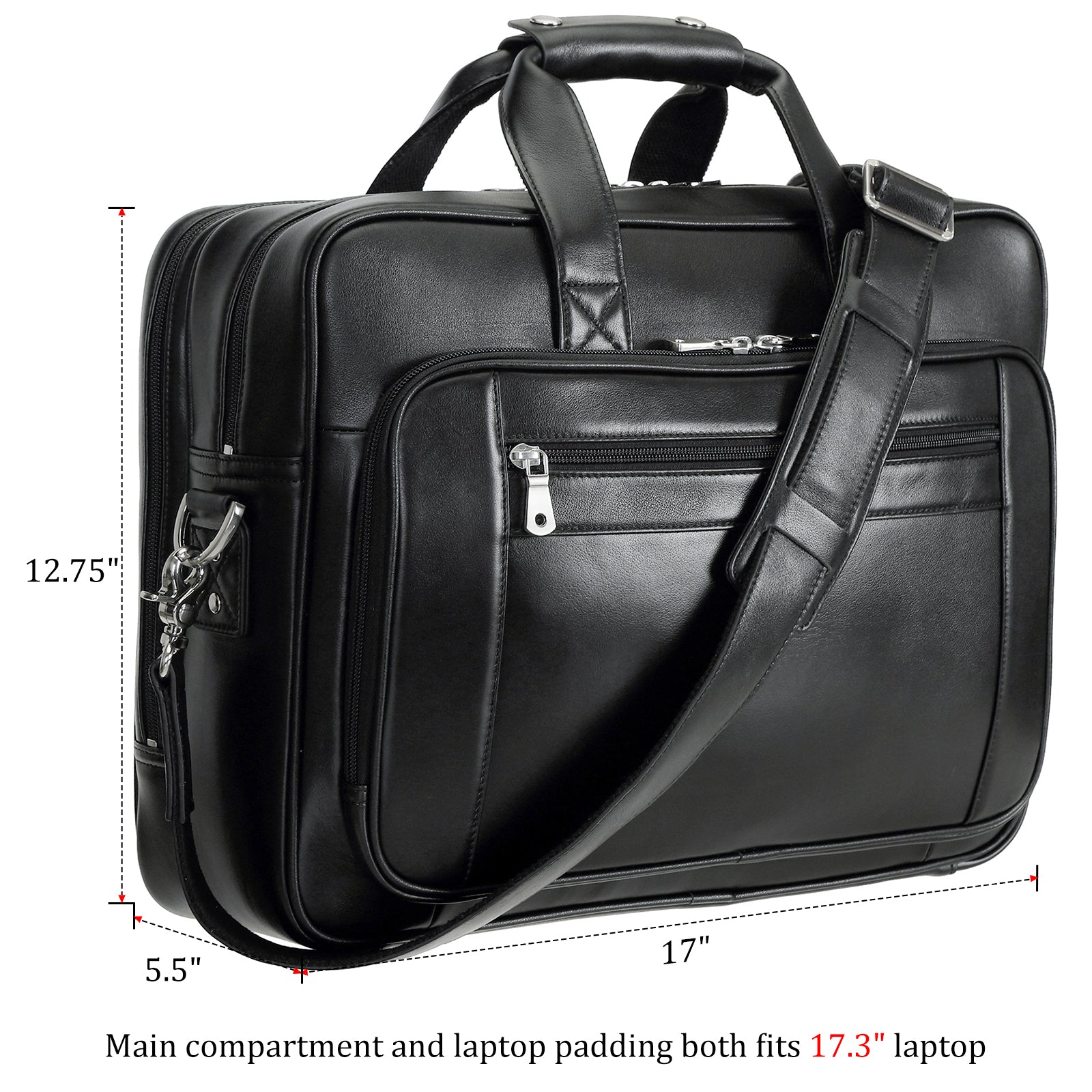 Augus Leather Briefcase Business Travel Genuine Leather Duffel Bags for Men Laptop Bag Fits 17 Inches Laptop with YKK Zipper