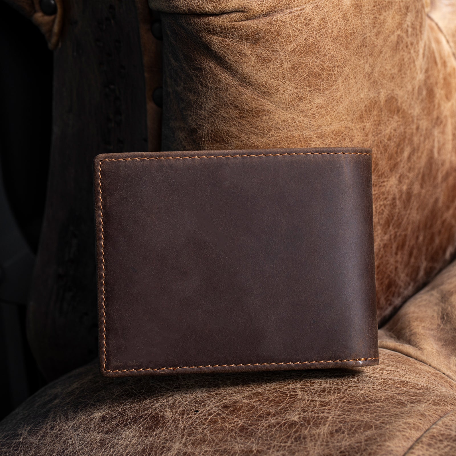 Polare Cowhide Leather Bifold Wallet with 2 ID Windows (Dark Brown)