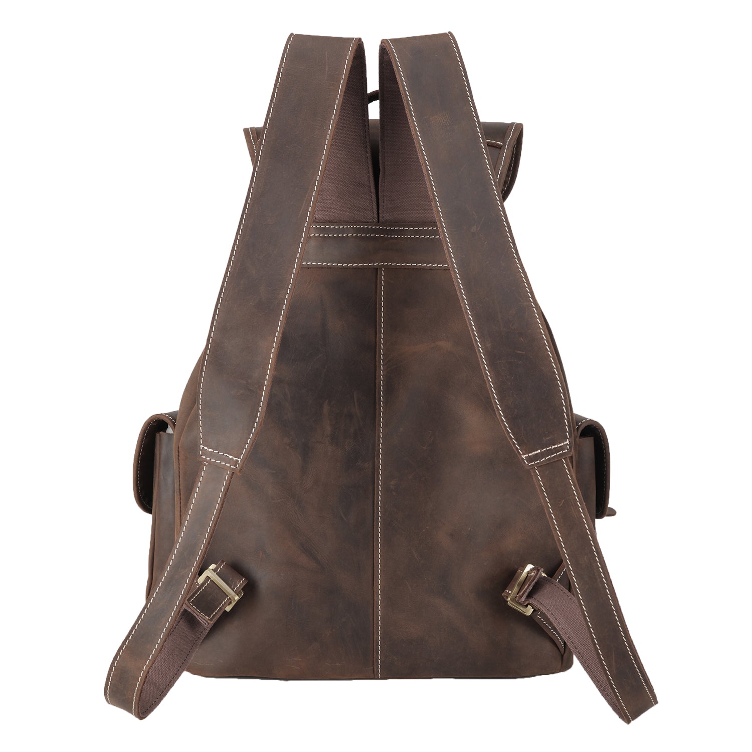 Polare Leather Backpack Vintage College Laptop Bag (Dark Brown, Back)