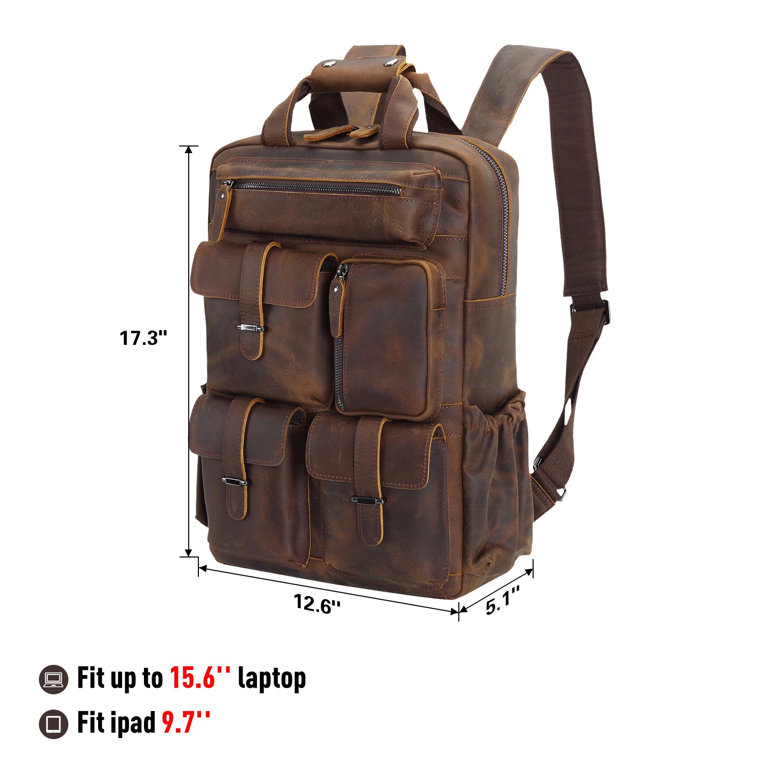 Polare Cowhide Leather Multiple Laptop Backpack (Dark Brown, Dimension)