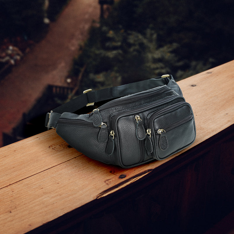 Polare Natural Leather Fanny Pack Waist Bag Black