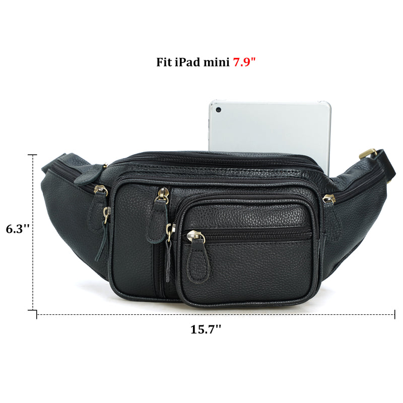 Polare Natural Leather Fanny Pack Waist Bag Black (Dimension)