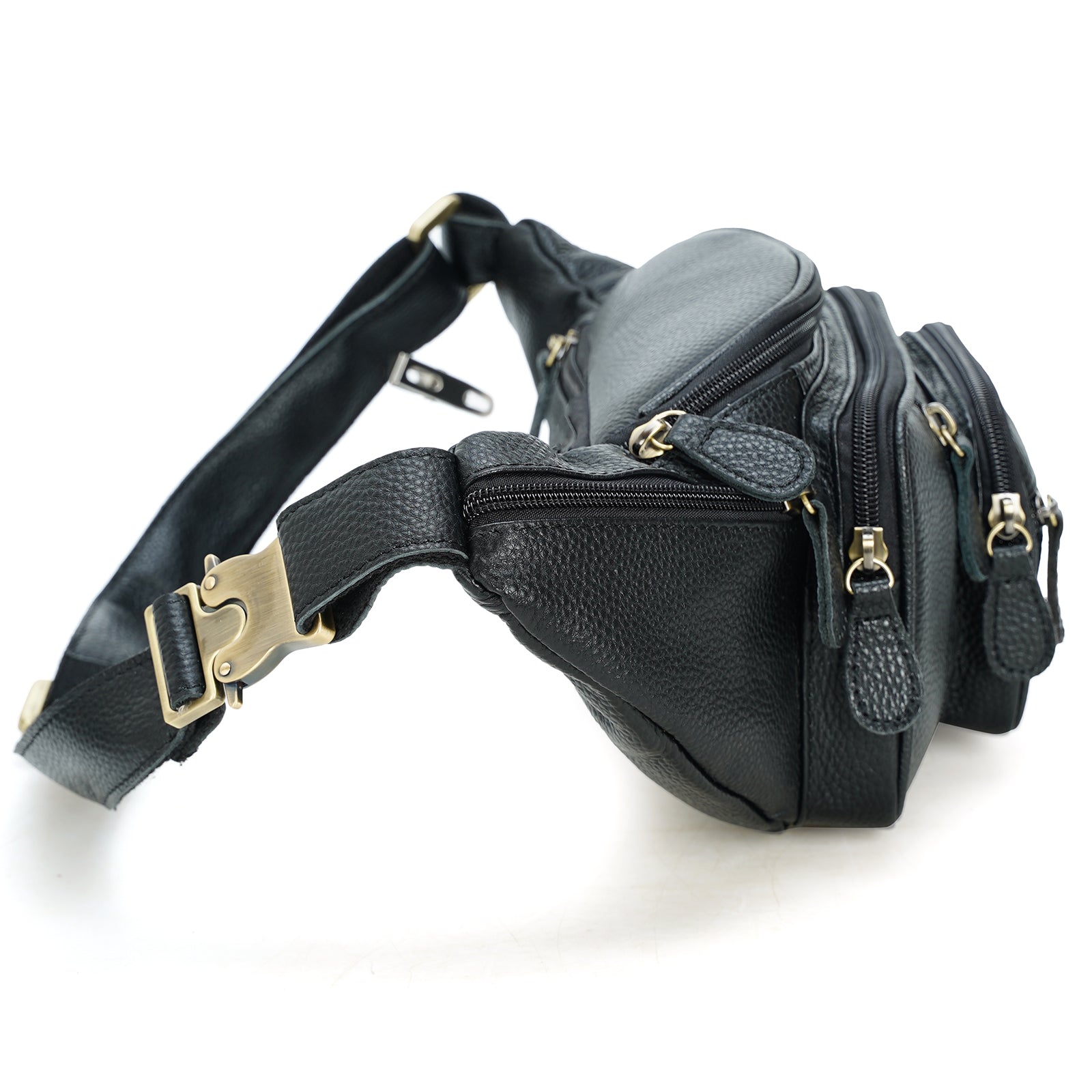 Polare Natural Leather Fanny Pack Waist Bag Black (Profile)