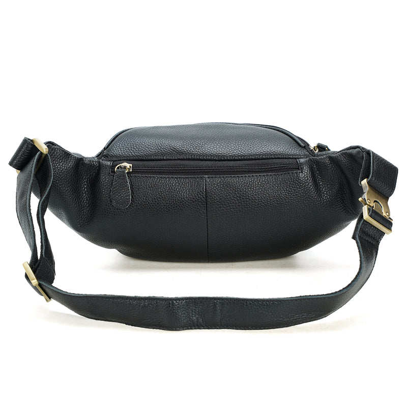 Polare Natural Leather Fanny Pack Waist Bag Black (Back)