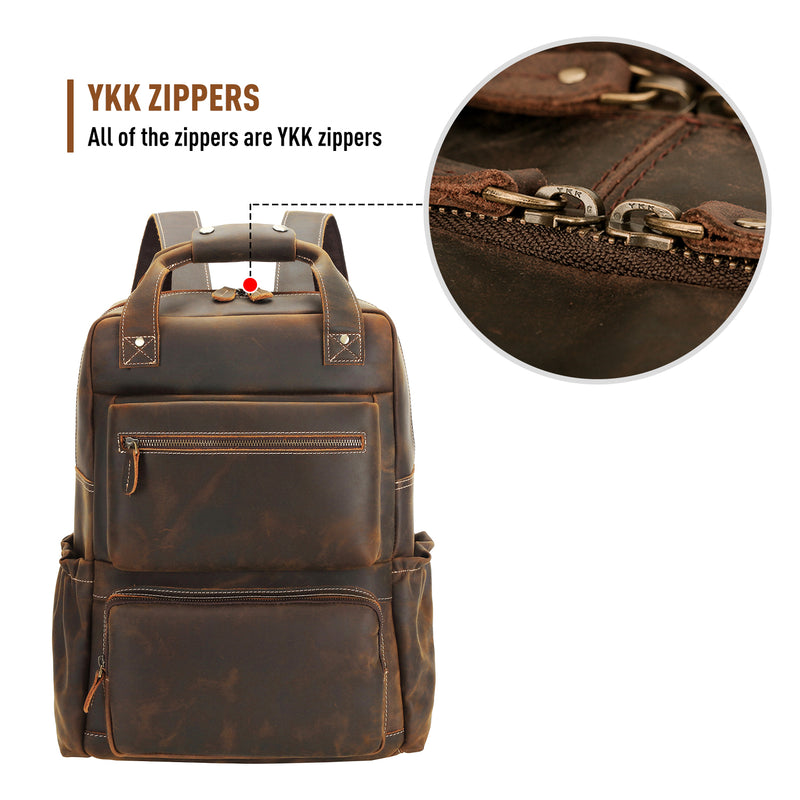 Polare 15.6" Full Grain Italian Leather Backpack Laptop Bag (YKK Metal Zipper)