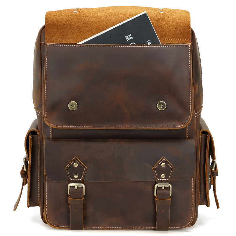 Polare Men's Full Grain Italian Leather Vintage Laptop Backpack (Front)