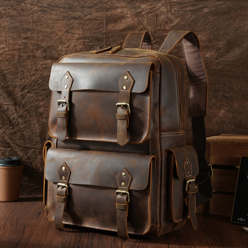 Polare Men's Full Grain Italian Leather Vintage Laptop Backpack