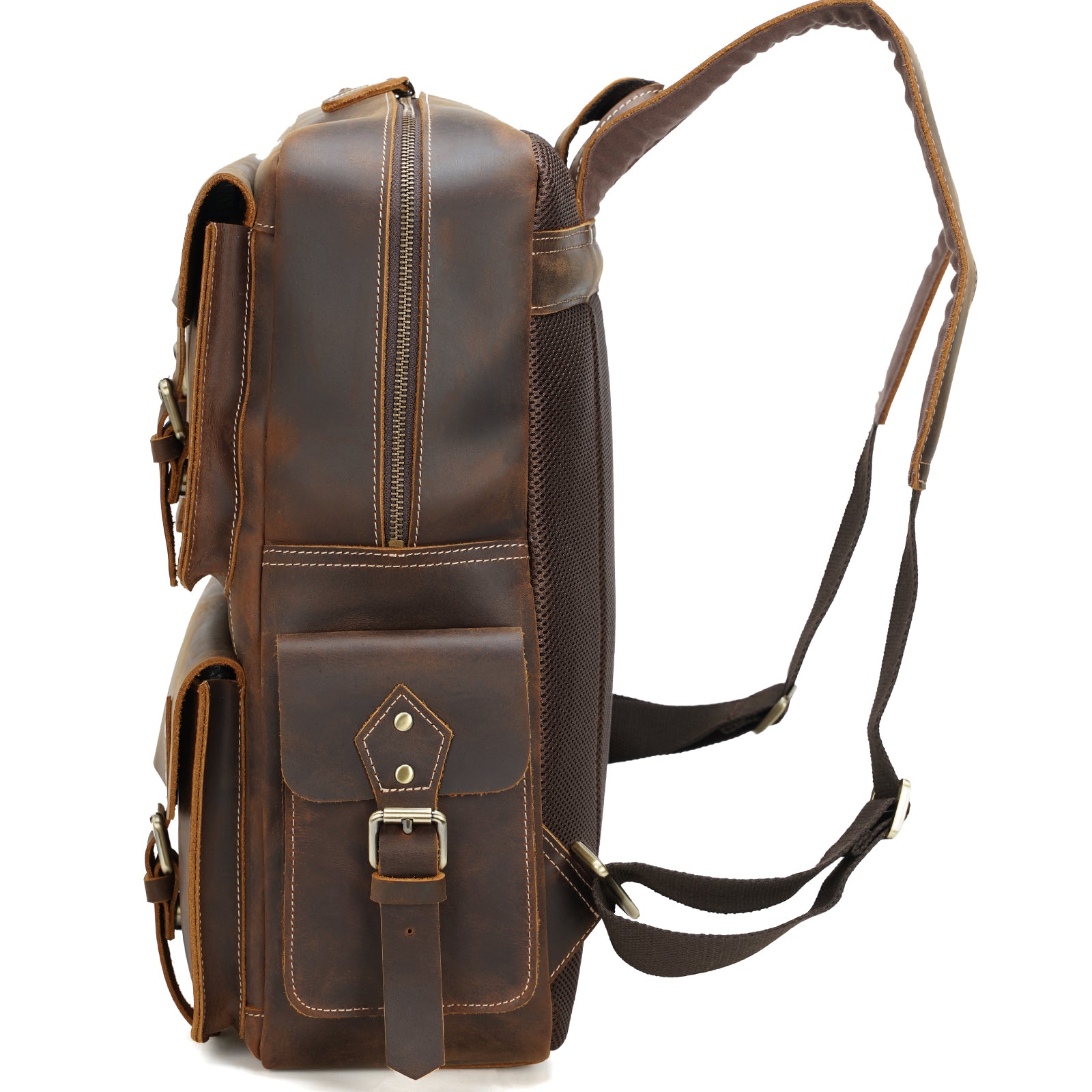 Polare Men's Full Grain Italian Leather Vintage Laptop Backpack (Profile)