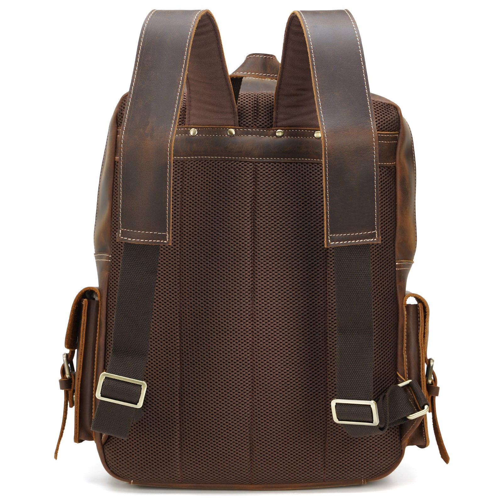 Polare Men's Full Grain Italian Leather Vintage Laptop Backpack (Back)