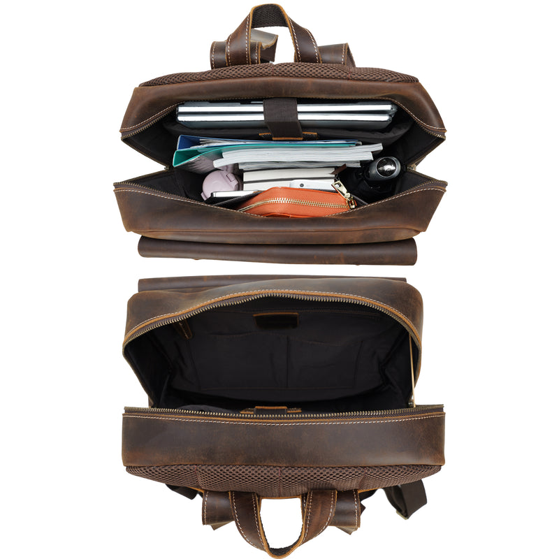 Polare Men's Full Grain Italian Leather Vintage Laptop Backpack (Inside)