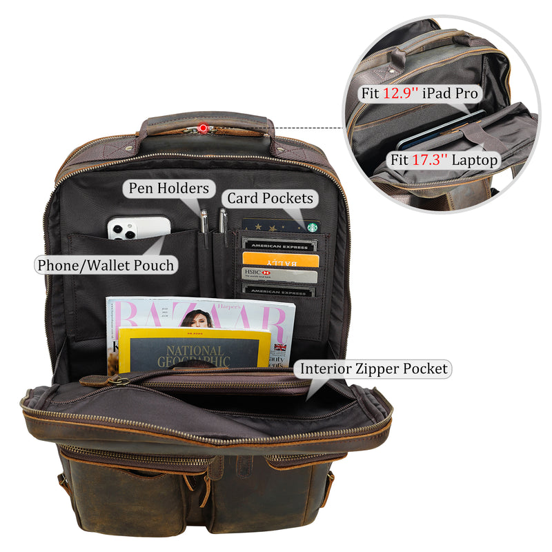 Polare Full Grain Leather Backpack Business Travel DayPack (Inside)