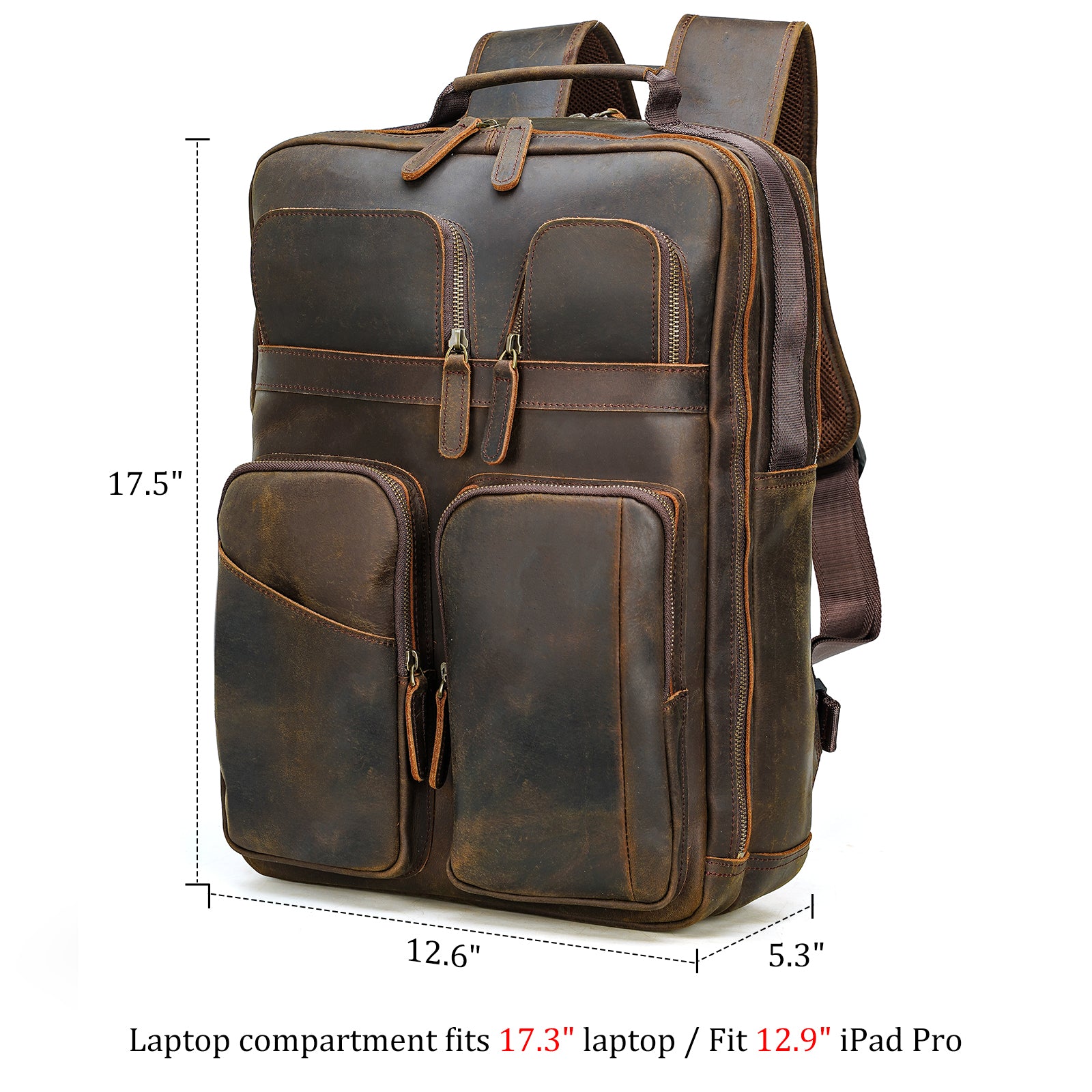 Polare 17.3 Inch Full Grain Leather Backpack for Men Multi Pockets Bus