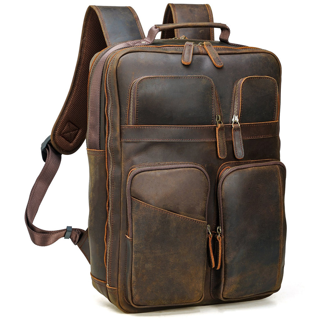 Polare 17.3 Inch Full Grain Leather Backpack for Men Multi Pockets Business Travel Laptop Rucksack Brown Polare 17.3 Inch Full Grain Leather Backpack for Men Multi Pockets Business Travel Laptop Rucksack Brown