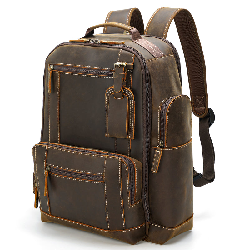 Polare Full Grain Leather 15.6 Inch Laptop Backpack Travel Daypack Rucksack