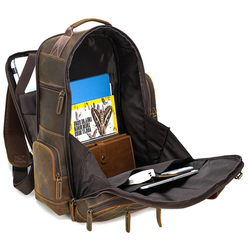 Polare Full Grain Leather 15.6 Inch Laptop Backpack Travel Daypack Rucksack (Inside)