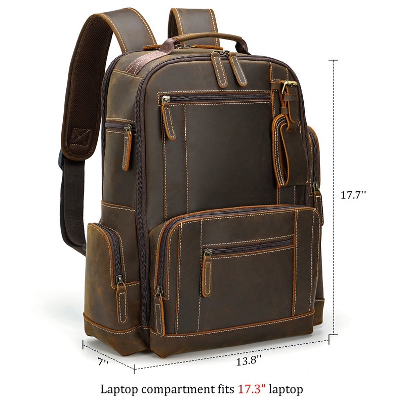 Polare Full Grain Leather 15.6 Inch Laptop Backpack Travel Daypack Rucksack (Dimension)