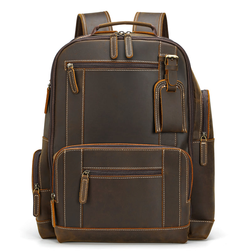 Polare Full Grain Leather 15.6 Inch Laptop Backpack Travel Daypack Rucksack (Front)