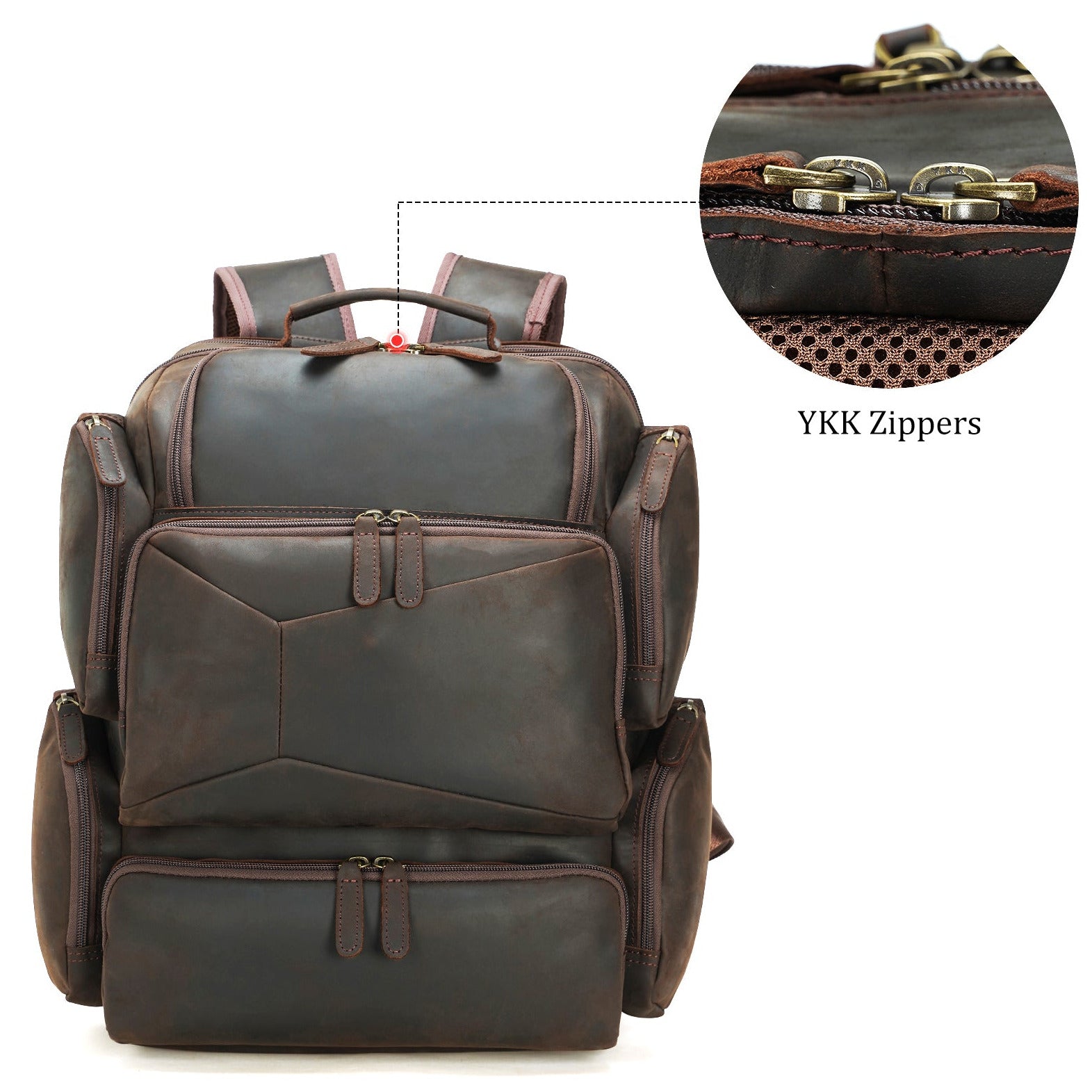 Full Grain Leather Men's Travel Laptop Camping Weekender Backpack (Front)