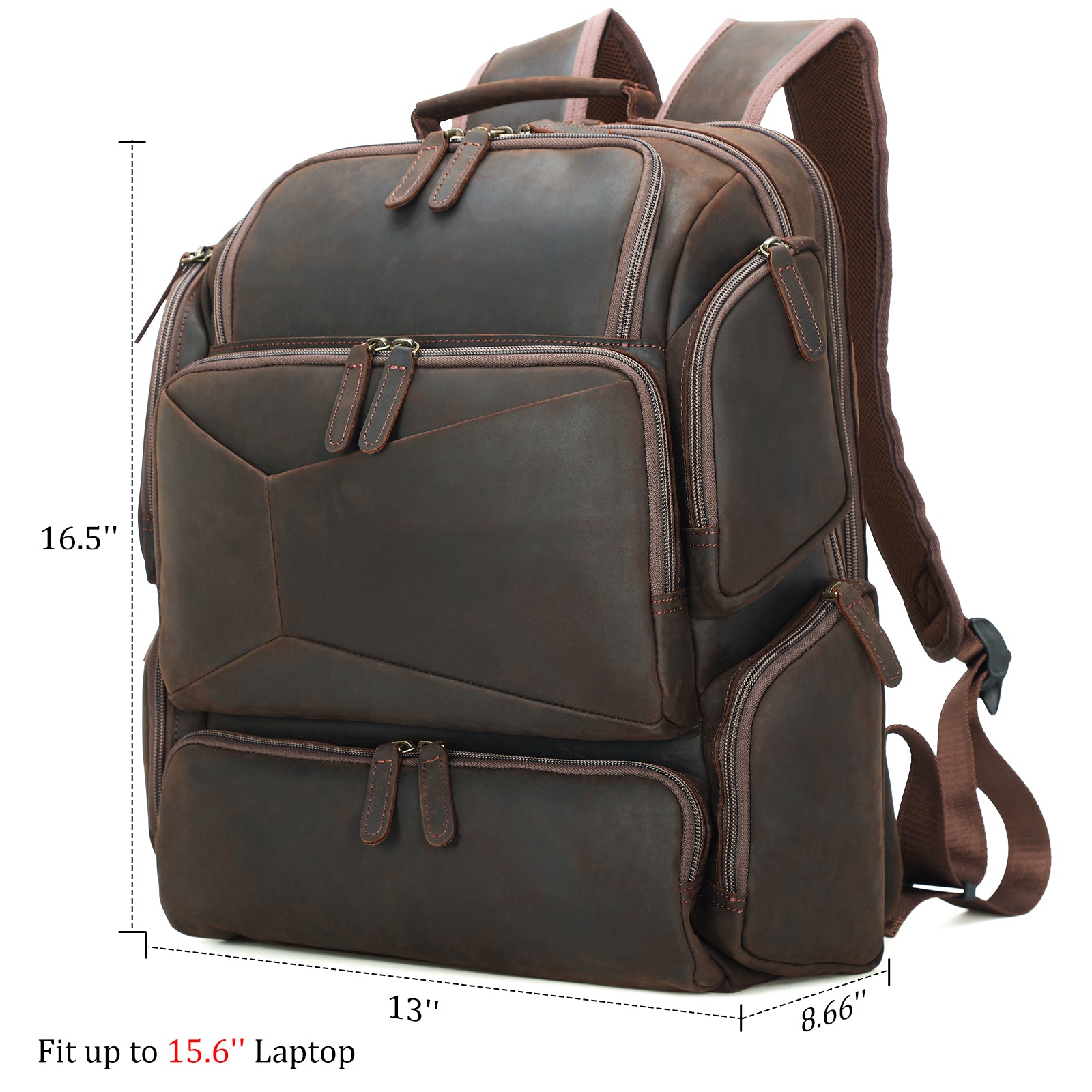 Full Grain Leather Men's Travel Laptop Camping Weekender Backpack (Dimension)