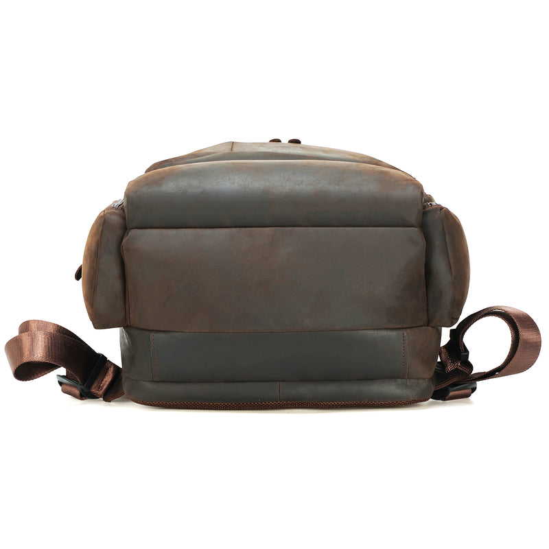 Full Grain Leather Men's Travel Laptop Camping Weekender Backpack (Bottom)