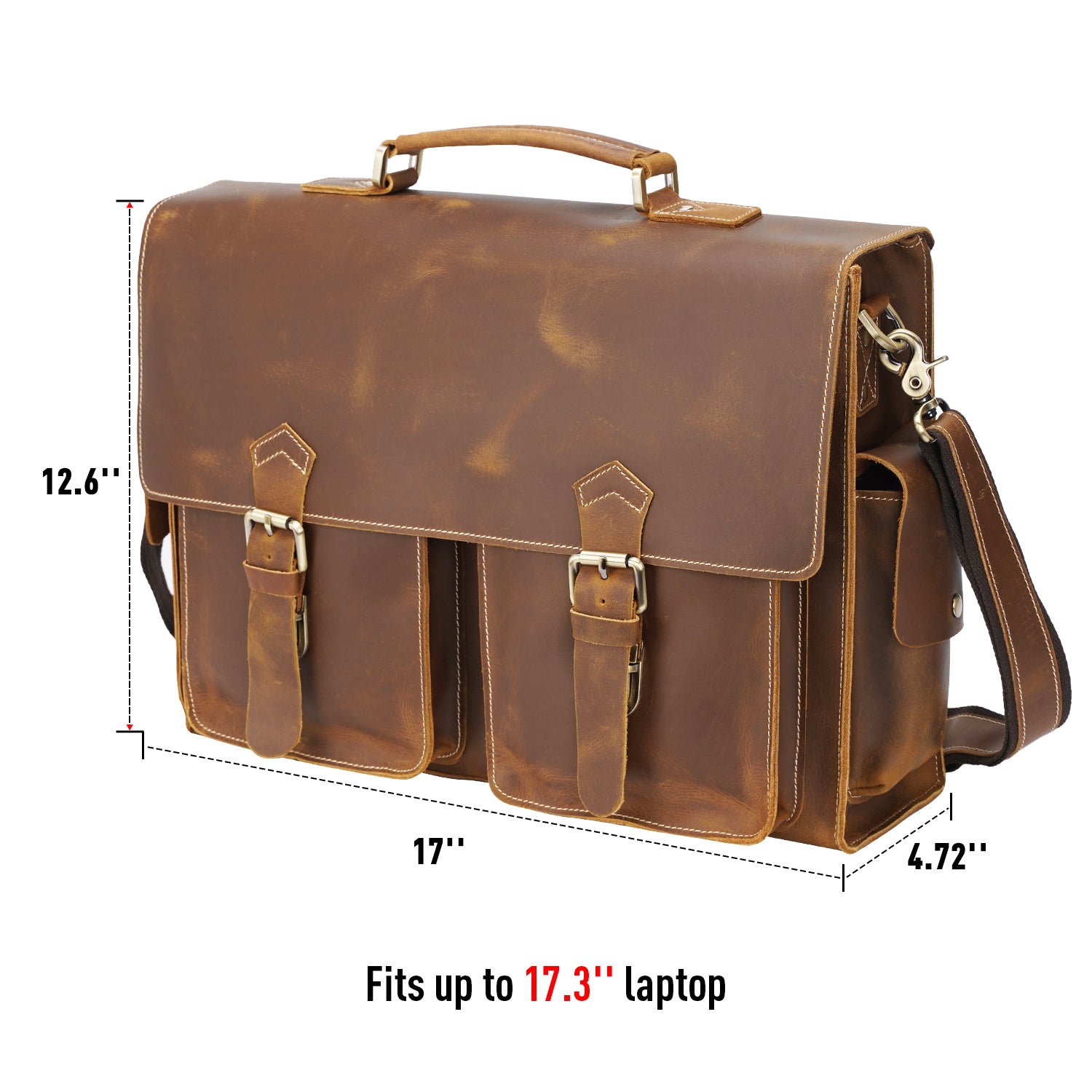 Polare Mens Leather Laptop Briefcase Business Messenger Bag (Light Brown, Dimension)