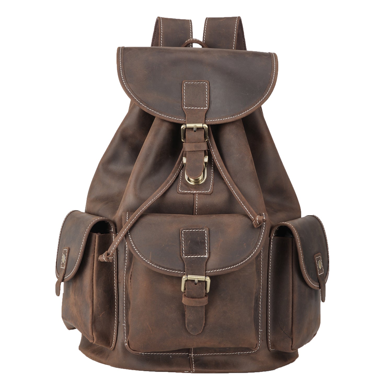Polare Leather Backpack Vintage College Laptop Bag (Dark Brown, Front)
