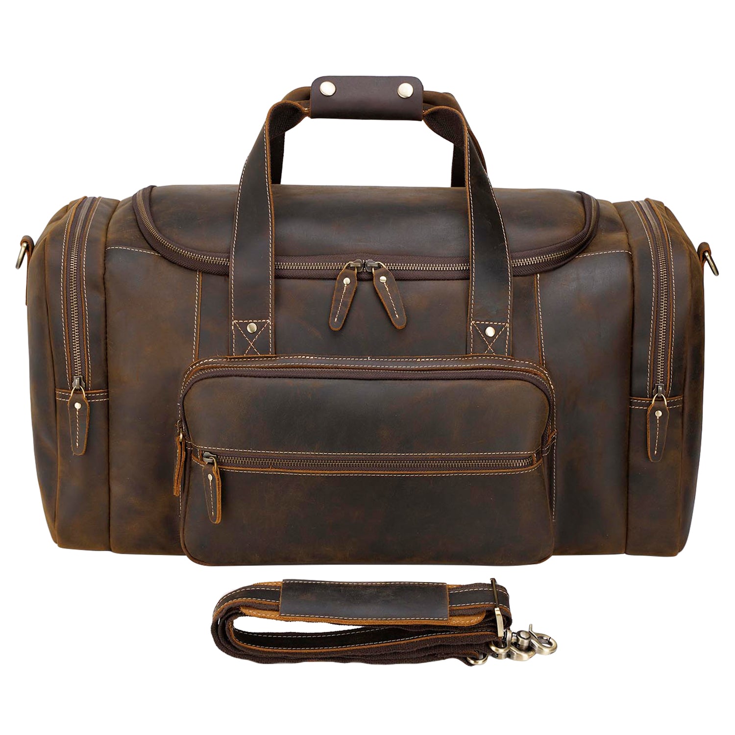 Polare Full Grain Leather Gym Weekender Overnight Travel Duffel Bag (Front)